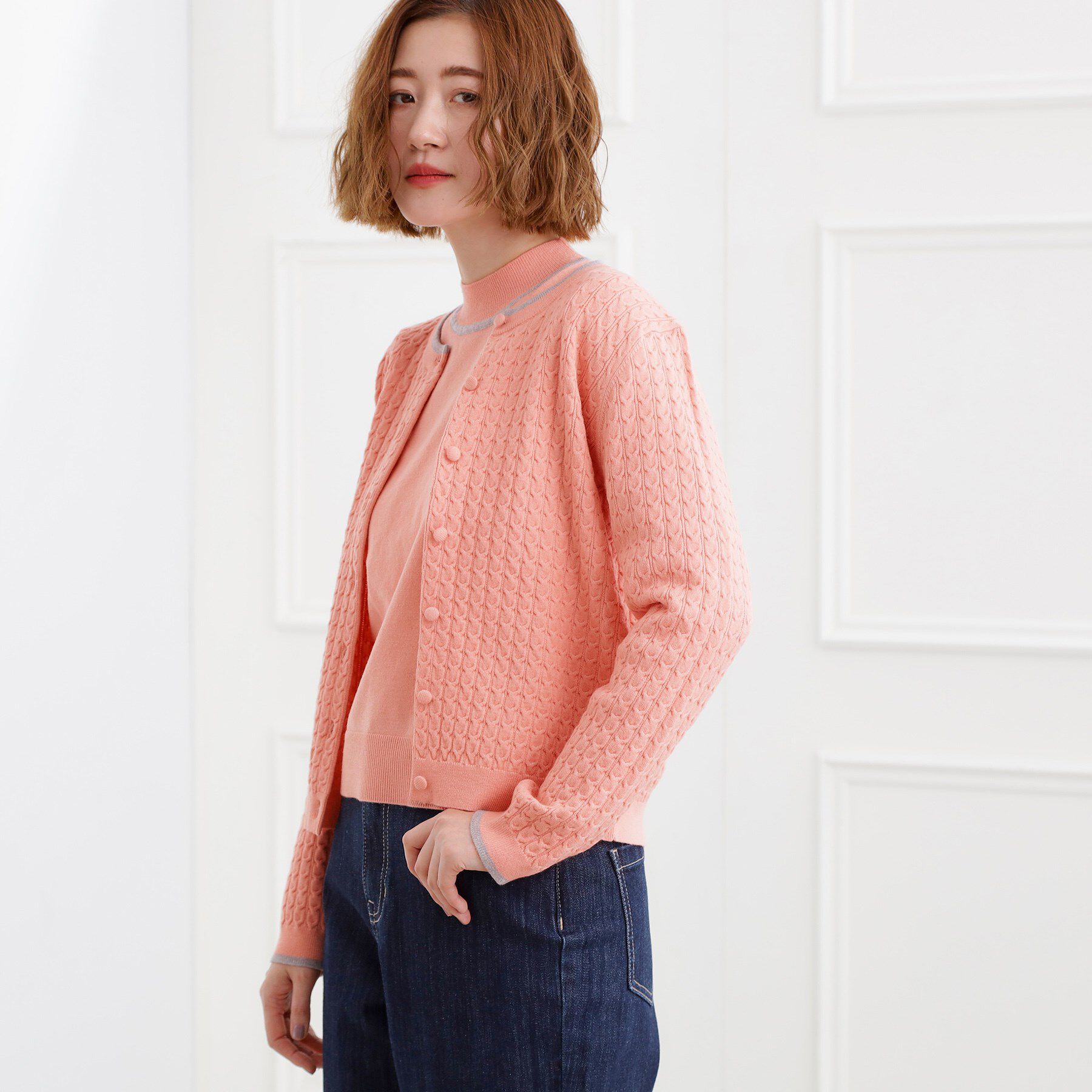 grove「ミニケーブルクルーネックカーディガン」|カーディガン|