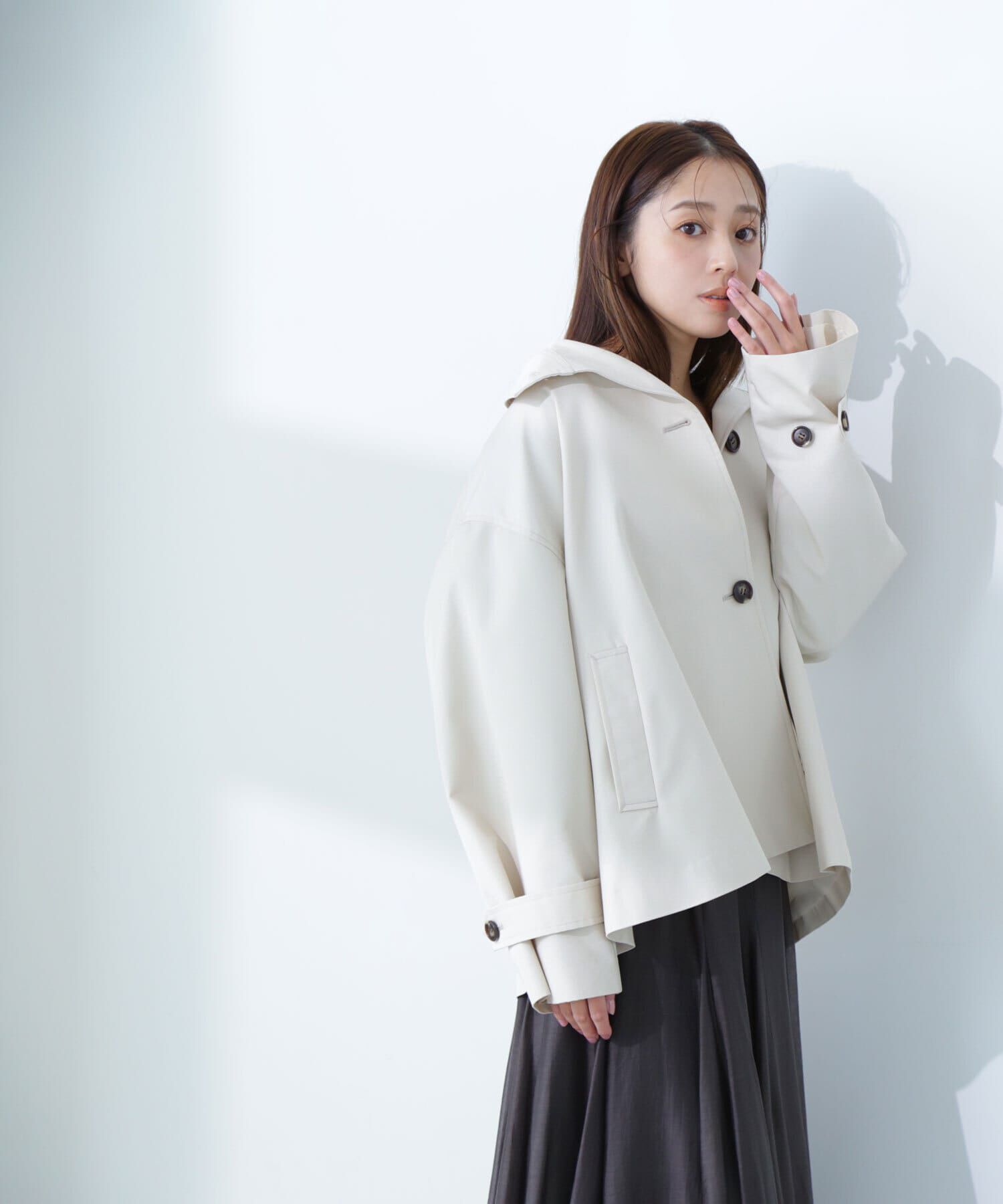  「スタンドネックハーフコート」|ブルゾン・スタジャン|オフベージュ