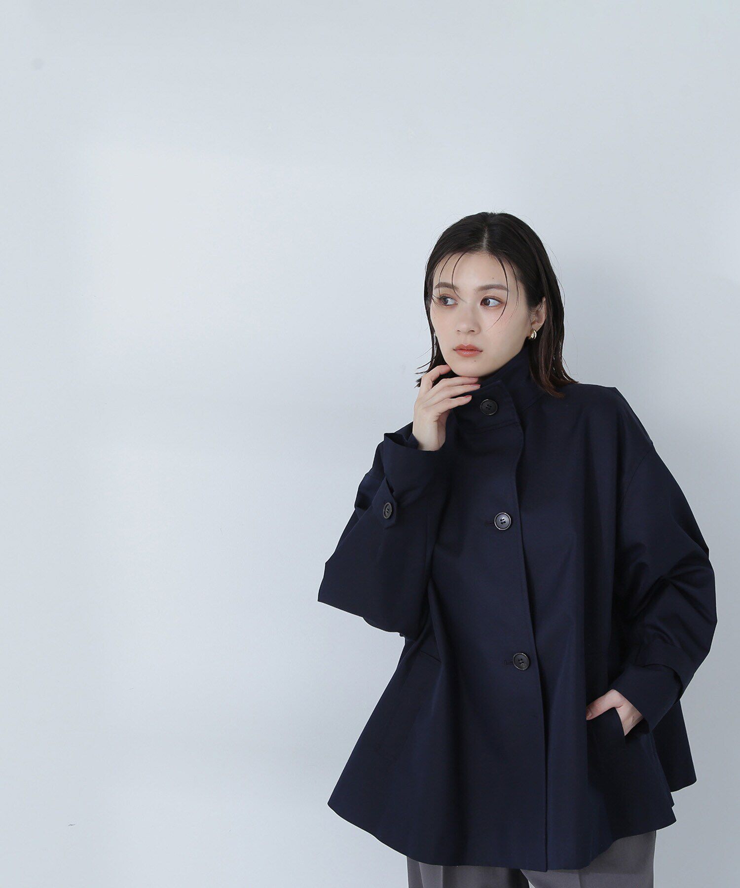  「スタンドネックハーフコート」|ブルゾン・スタジャン|ネイビー