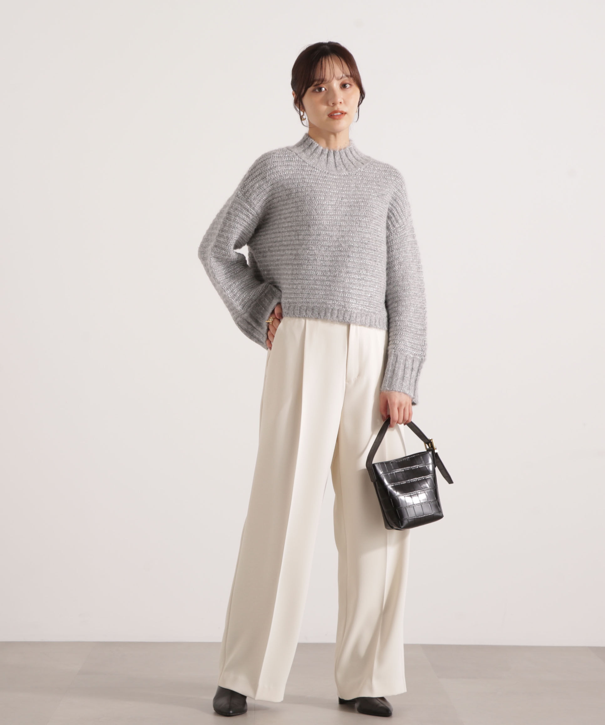 PROPORTION BODY DRESSING「ウールブレンドスタンドカラー畔ニット 25AW」|ニット・セーター|