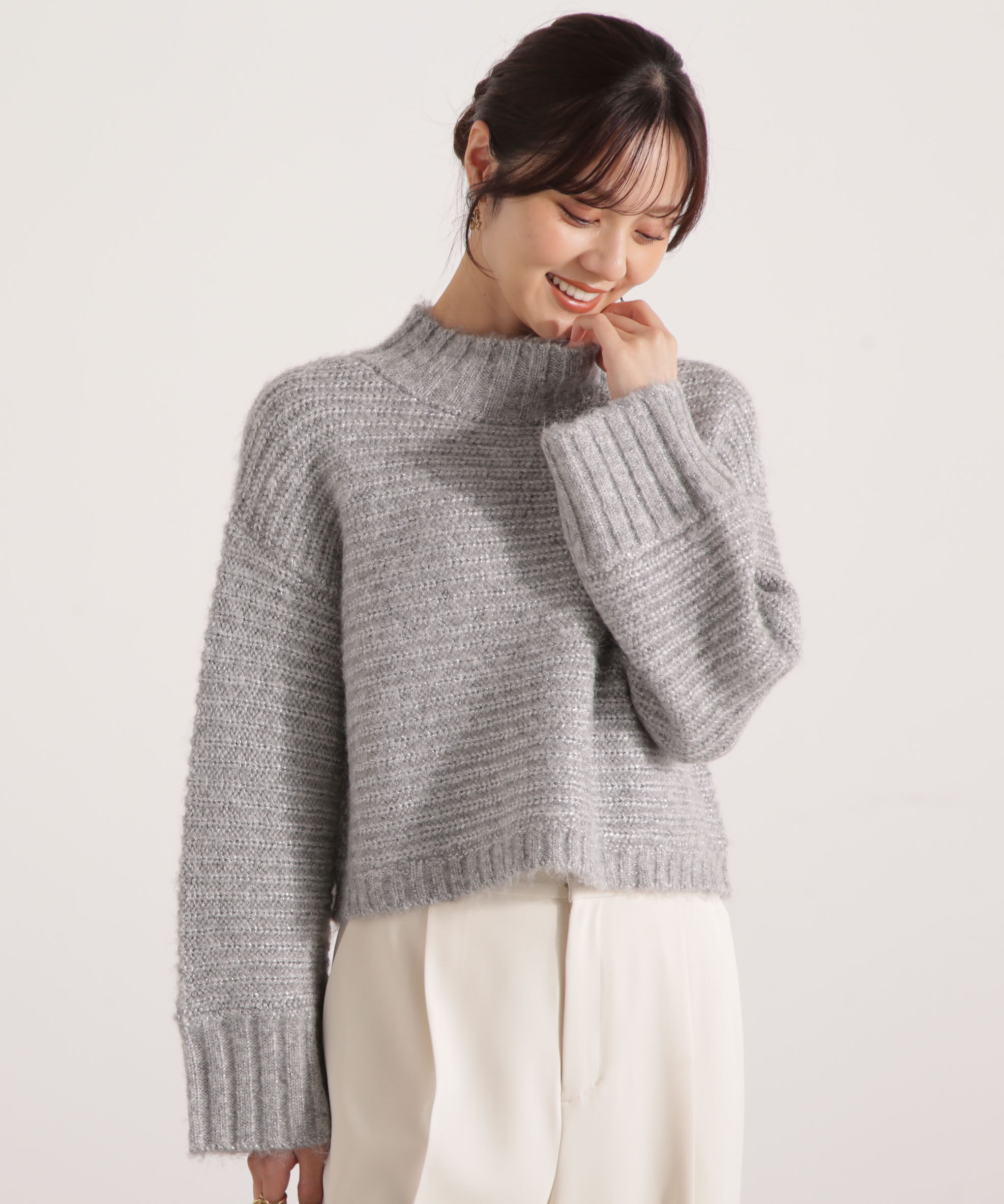 PROPORTION BODY DRESSING「ウールブレンドスタンドカラー畔ニット 25AW」|ニット・セーター|