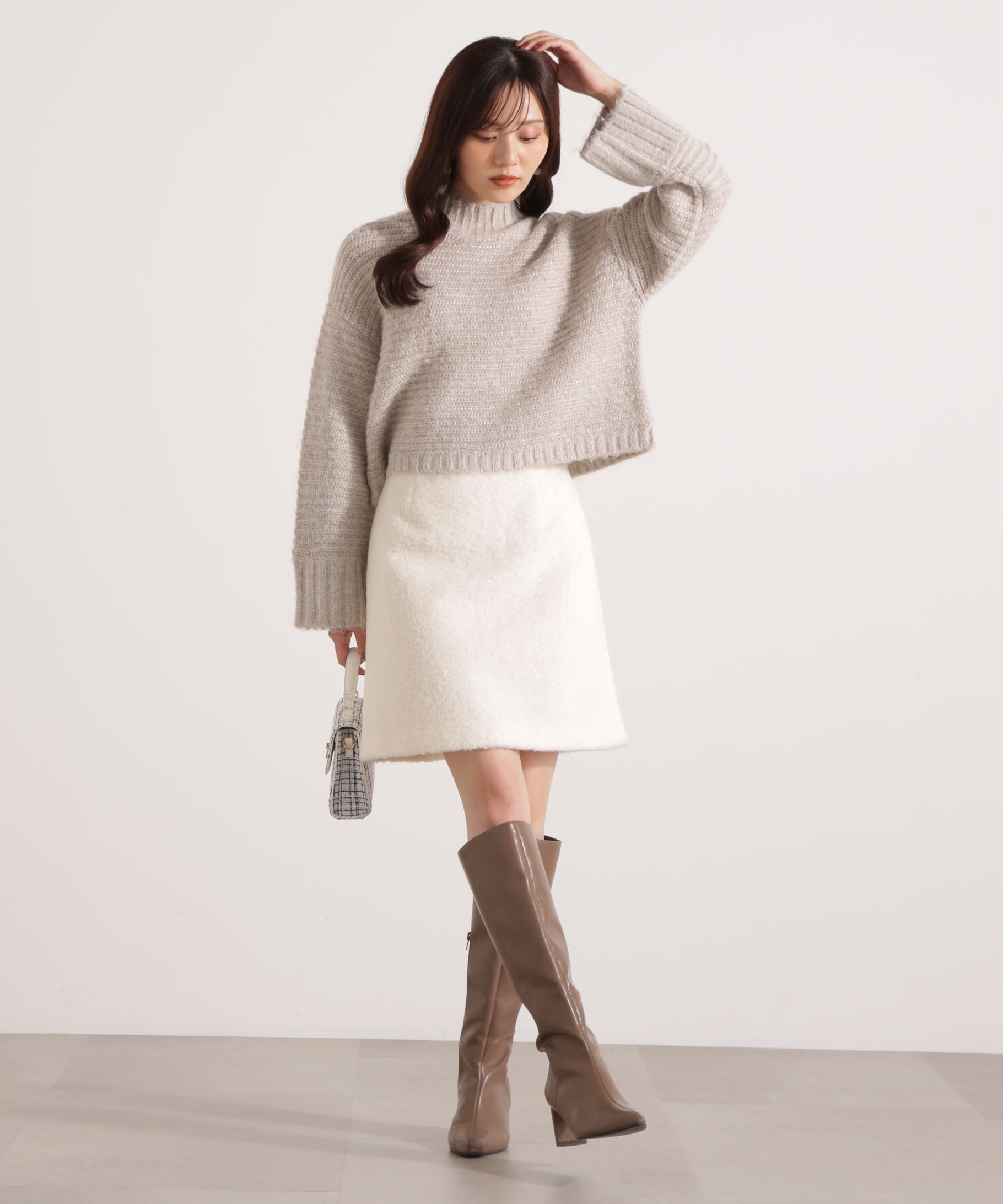 PROPORTION BODY DRESSING「ウールブレンドスタンドカラー畔ニット 25AW」|ニット・セーター|