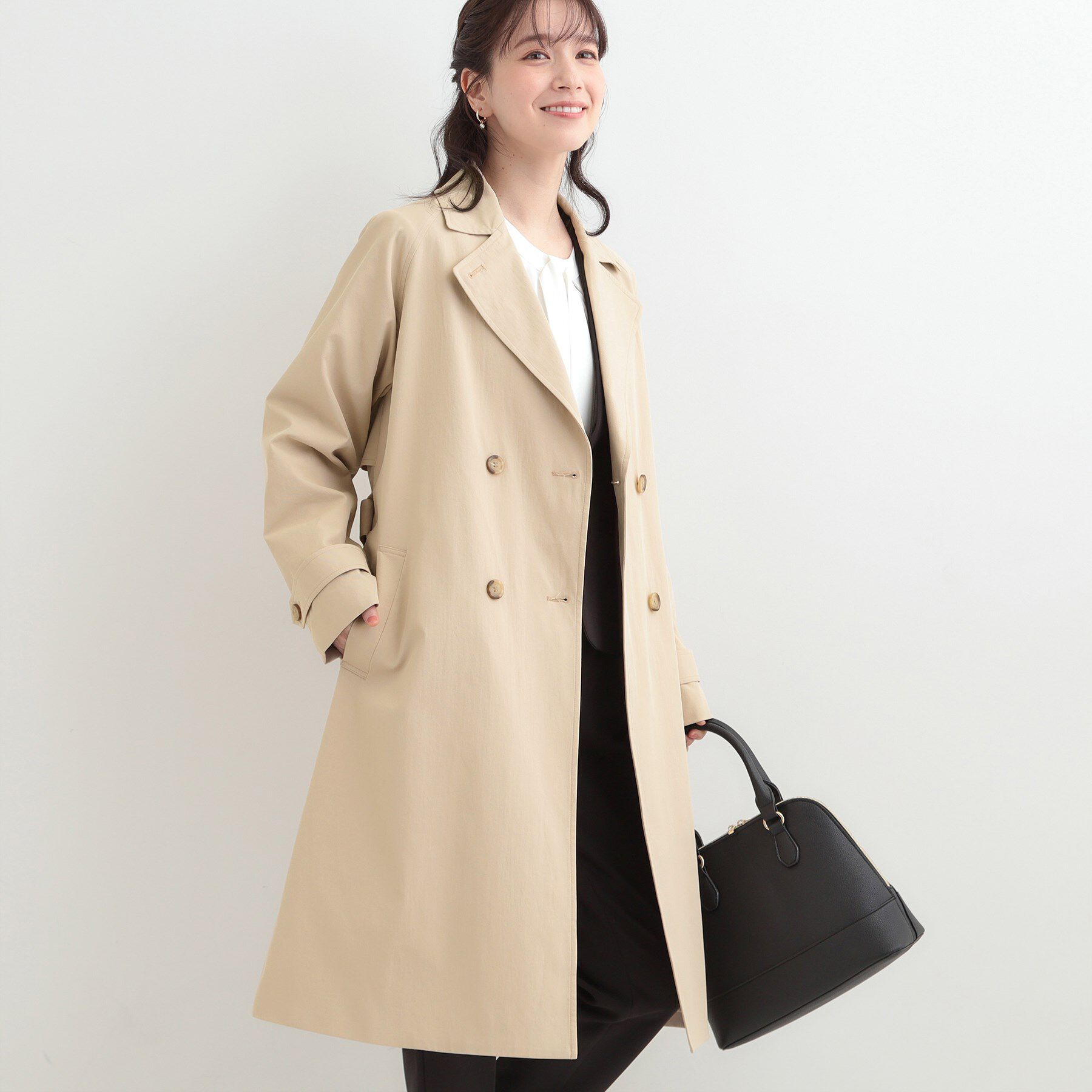 SHOO･LA･RUE「【S-LL/撥水】通勤や学校行事にも ロングトレンチコート」|トレンチコート|ベージュ(052)