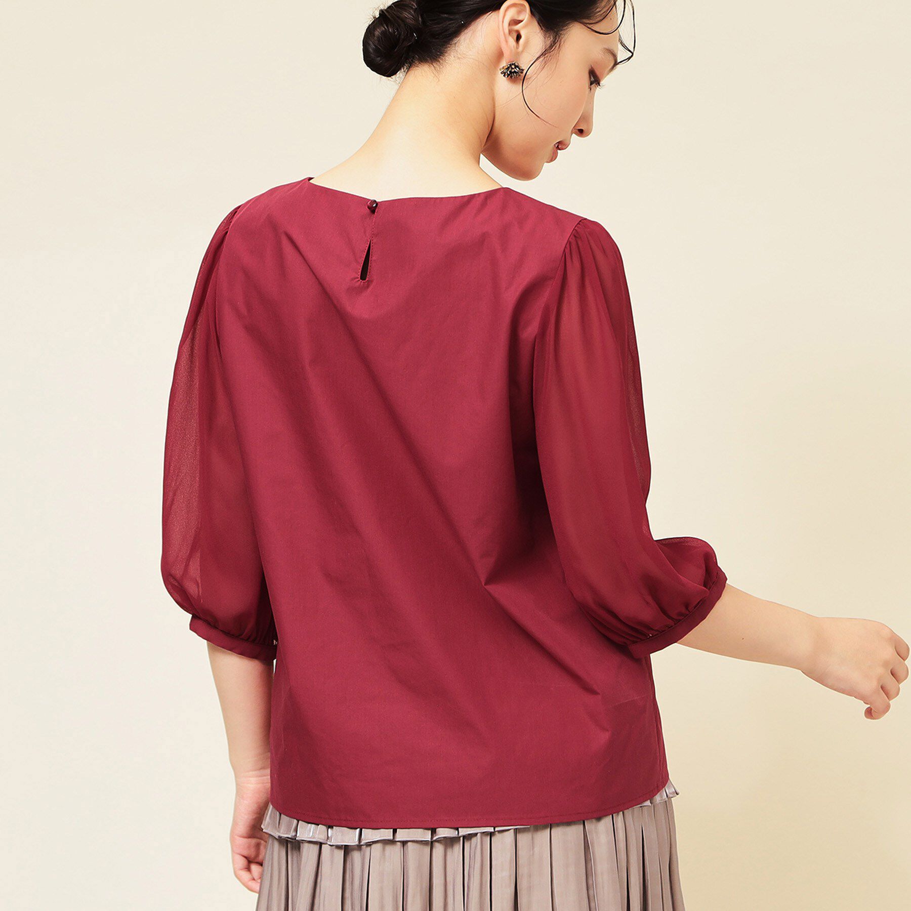 SunaUna「【フラワーモチーフ付き／袖シフォン】肘下丈ブラウス」|シャツ・ブラウス|