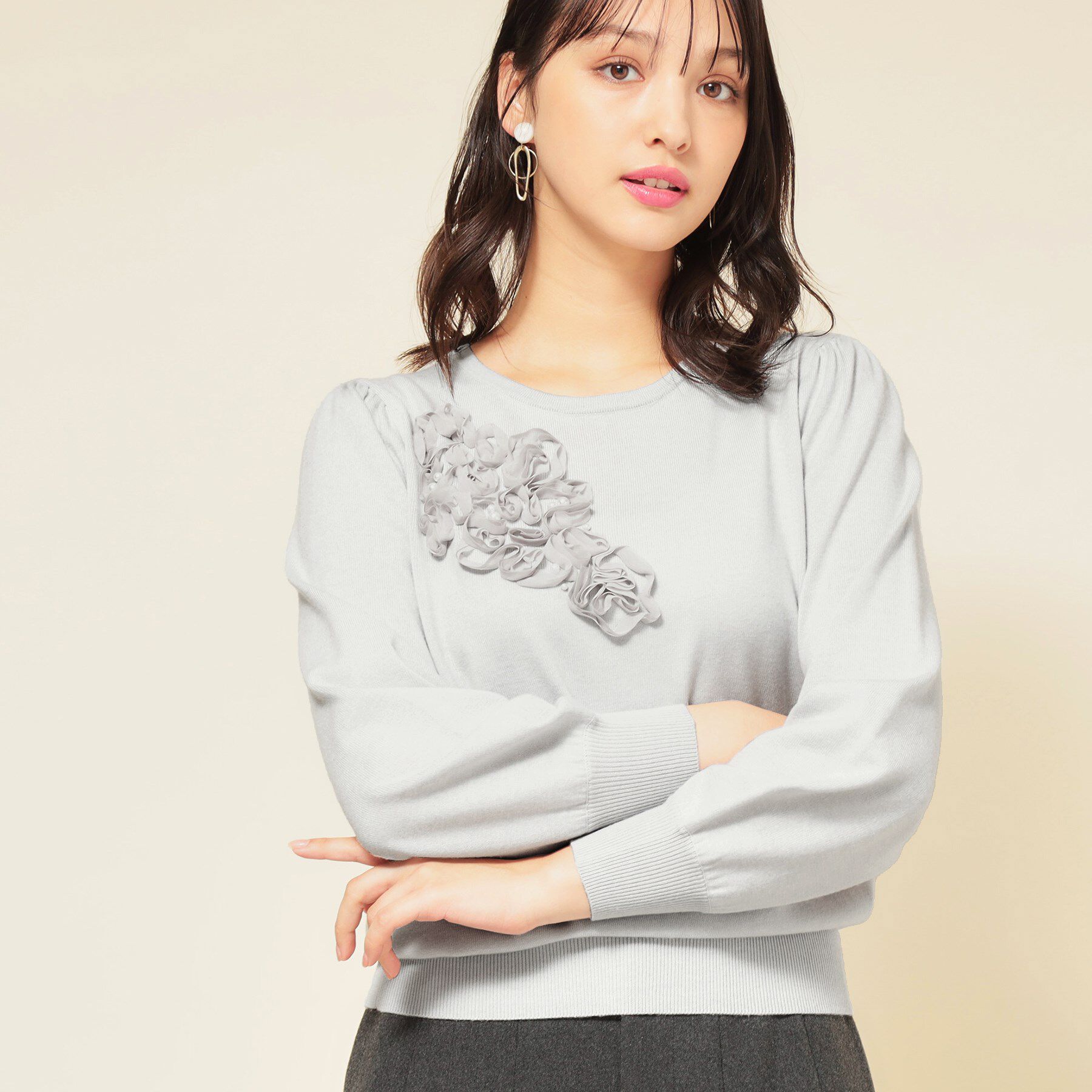 SunaUna「【SS～Lサイズ展開／チュール刺繍】クラフトニット」|ニット・セーター|