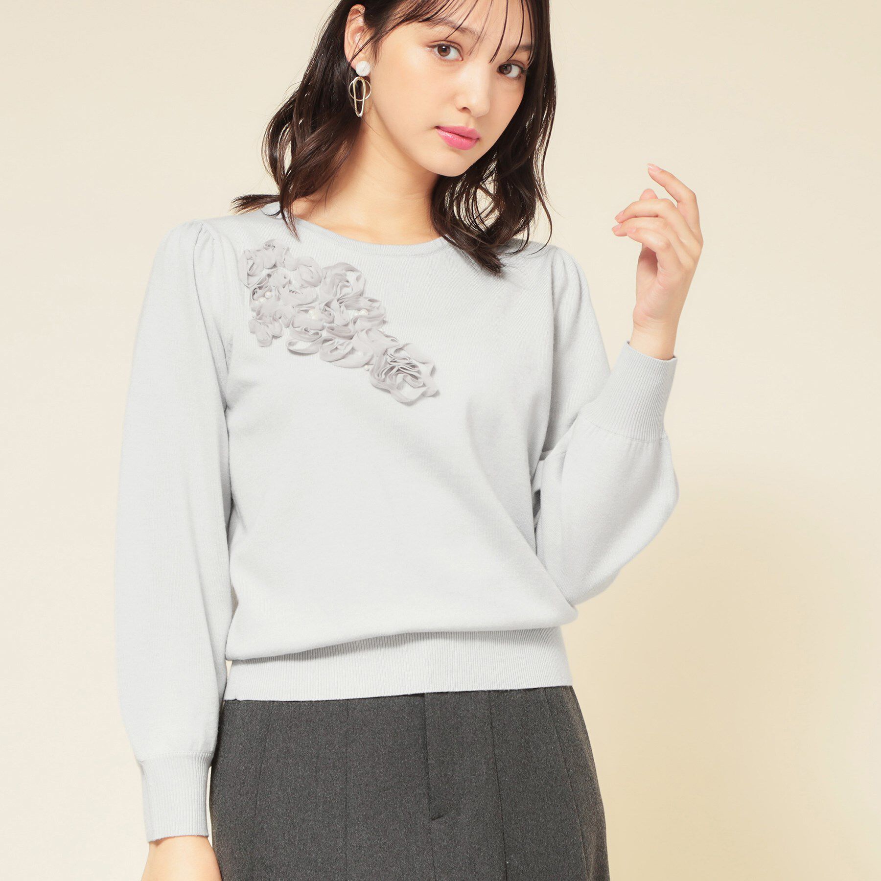 SunaUna「【SS～Lサイズ展開／チュール刺繍】クラフトニット」|ニット・セーター|
