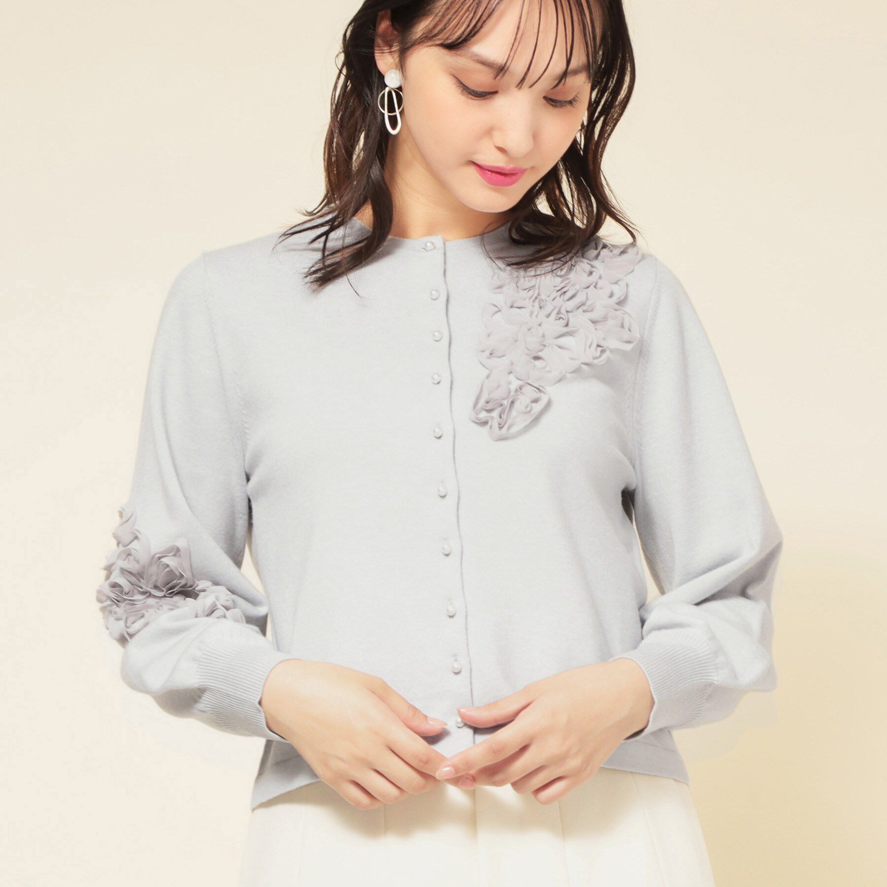 SunaUna「【SS～Lサイズ展開／チュール刺繍】クラフトニット」|カーディガン|