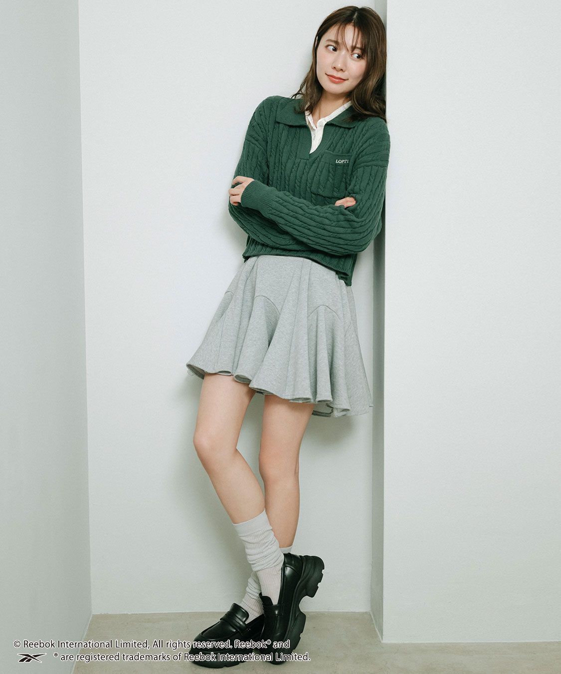 COCO DEAL「《COCO DEAL/Reebok》裏毛サーキュラーミニスカート」|スカート|杢グレー