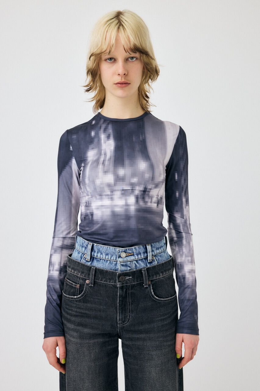 MOUSSY「CITY LIGHTS PIXEL LS Tシャツ」|Tシャツ・カットソー|BLK
