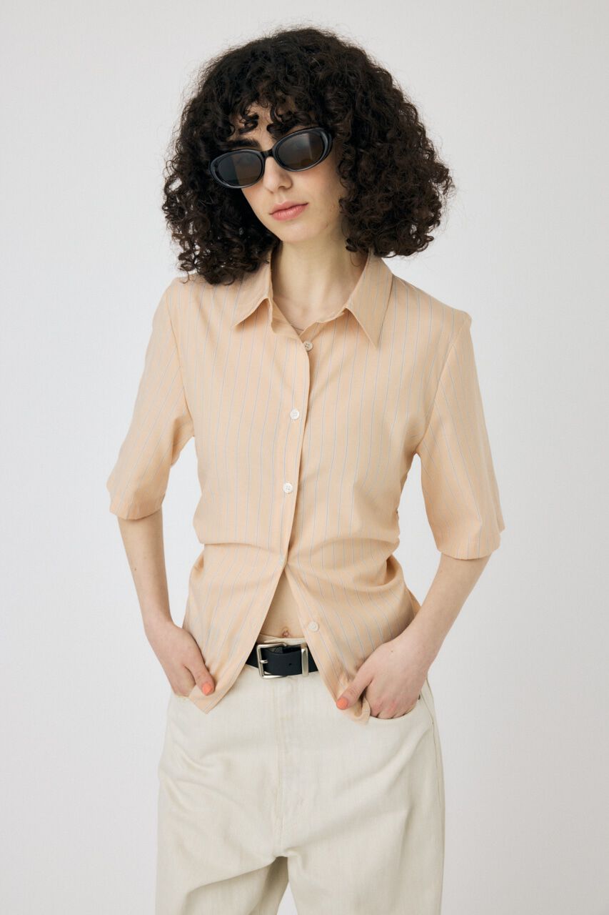MOUSSY「STRIPE BACK LACE UP シャツ」|シャツ・ブラウス|L/ORG1