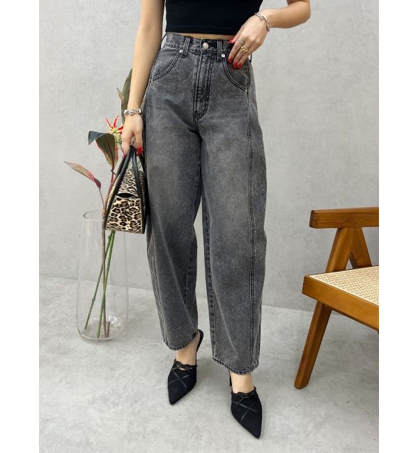 EVRIS「バレルワイドデニムパンツ」|デニム|ブラック