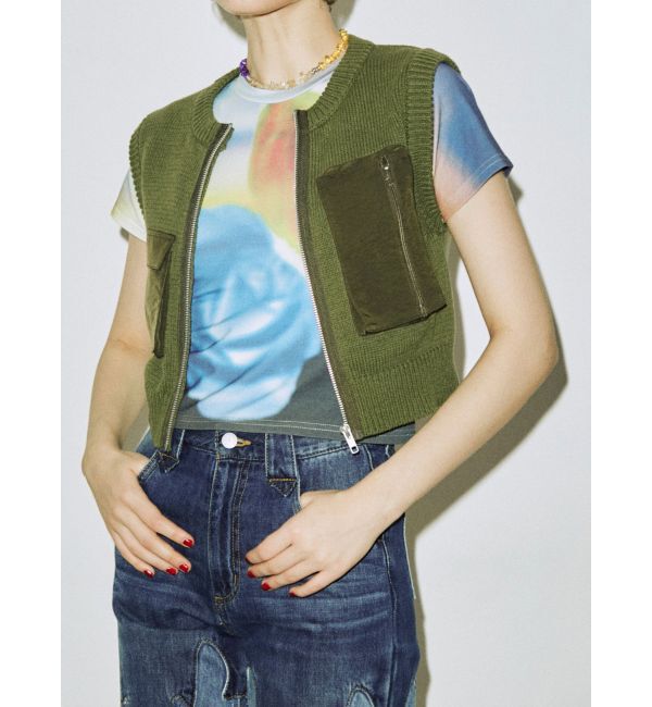 jouetie「ミリタリーニットベスト」|カーディガン|