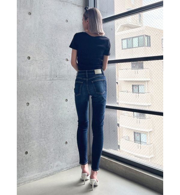 GYDA「ミドルウエストcross point bijou スキニーデニムパンツ」|デニム|