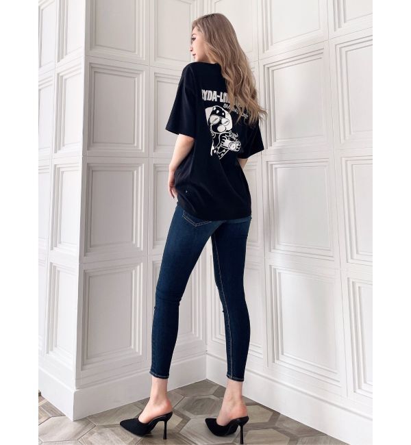 GYDA「ミドルウエストcross point bijou スキニーデニムパンツ」|デニム|