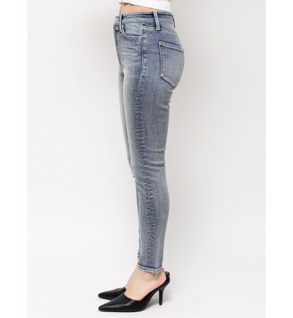 GYDA「ミドルウエストcross point bijou スキニーデニムパンツ」|デニム|