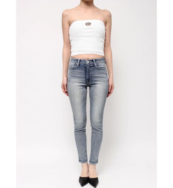 GYDA「ミドルウエストcross point bijou スキニーデニムパンツ」|デニム|