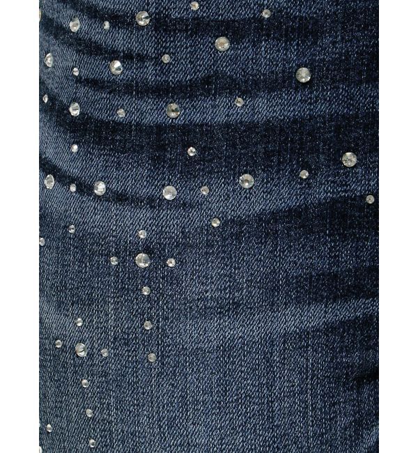 GYDA「ミドルウエストcross point bijou スキニーデニムパンツ」|デニム|