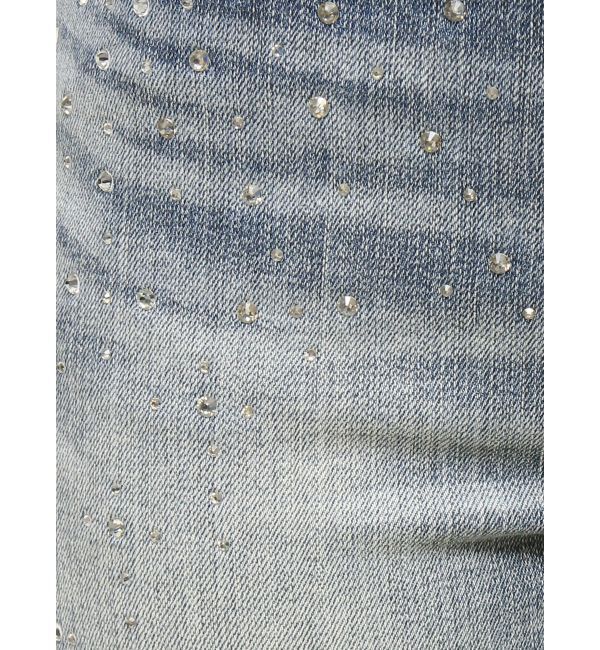 GYDA「ミドルウエストcross point bijou スキニーデニムパンツ」|デニム|