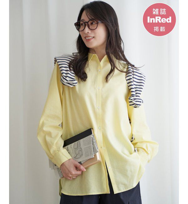 ikka「フレンチリネンMIX長袖シャツ」|シャツ・ブラウス|イエロー