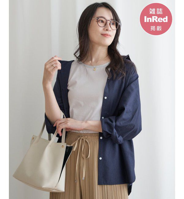 ikka「フレンチリネンMIX長袖シャツ」|シャツ・ブラウス|ネイビー