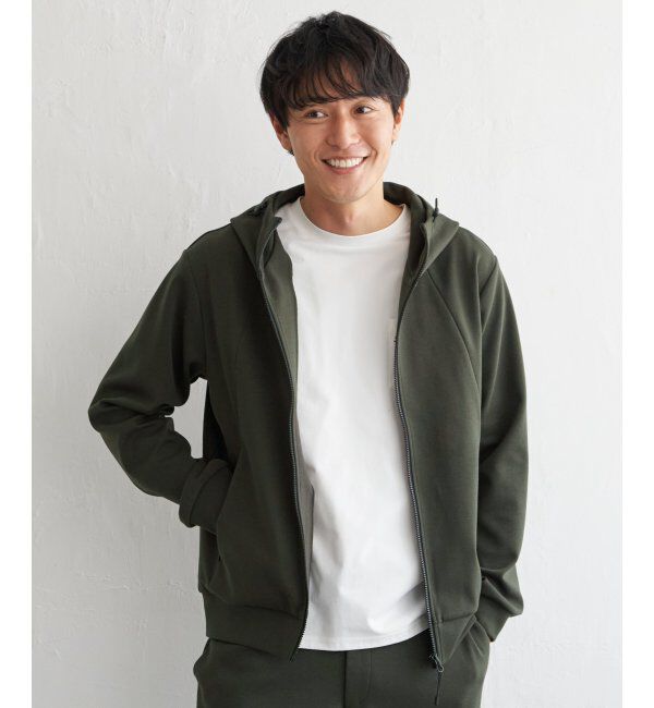 ikka「テックストレッチジップパーカー」|カーディガン|オリーブ