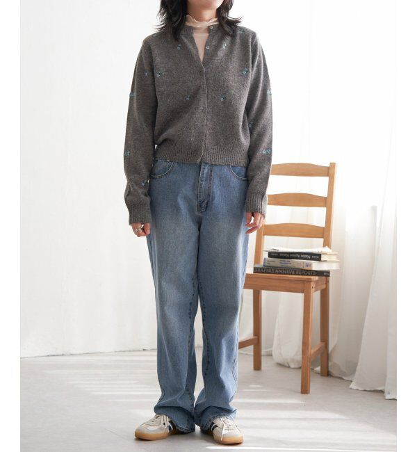 VENCE share style「アルパカタッチフラワー刺繍カーディガン」|カーディガン|