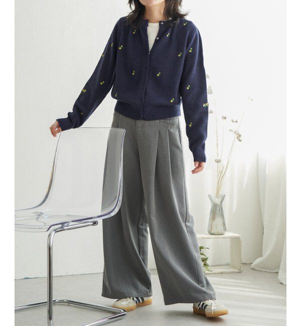 VENCE share style「アルパカタッチフラワー刺繍カーディガン」|カーディガン|