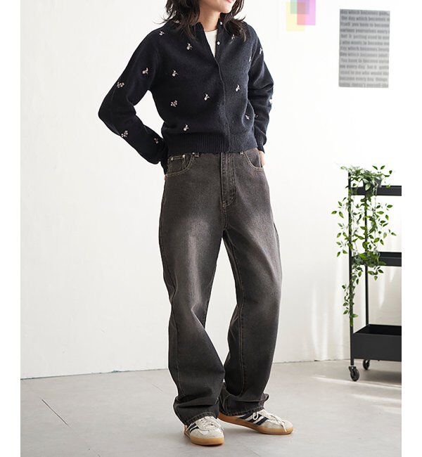 VENCE share style「アルパカタッチフラワー刺繍カーディガン」|カーディガン|