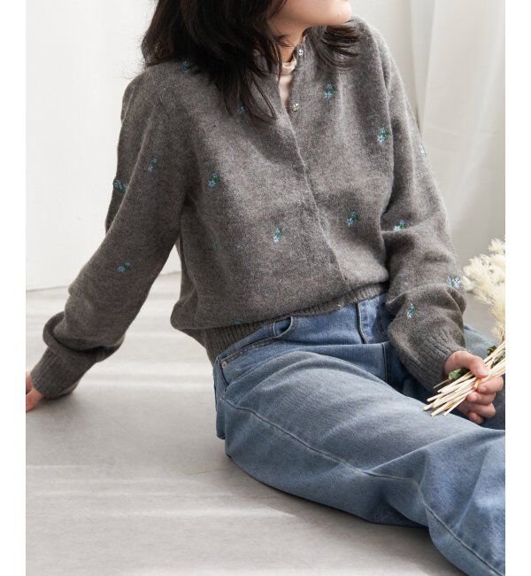 VENCE share style「アルパカタッチフラワー刺繍カーディガン」|カーディガン|