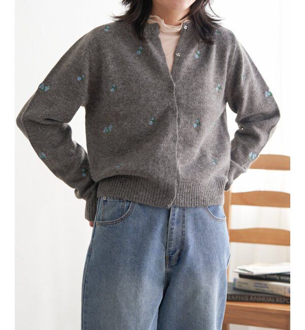 VENCE share style「アルパカタッチフラワー刺繍カーディガン」|カーディガン|