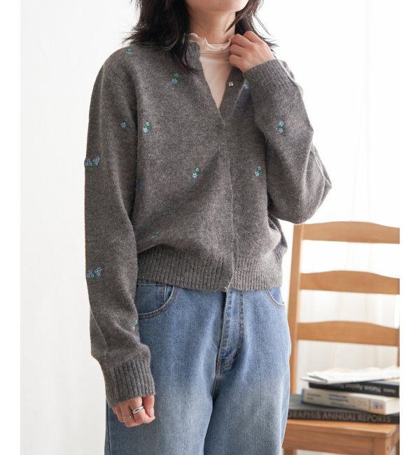 VENCE share style「アルパカタッチフラワー刺繍カーディガン」|カーディガン|