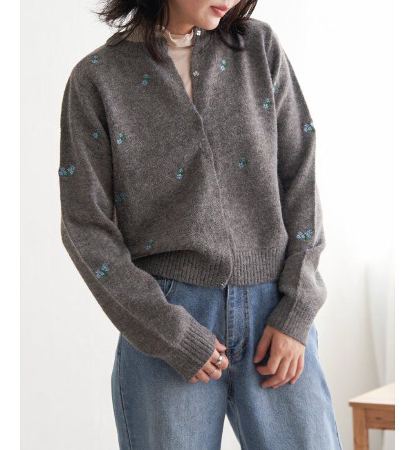 VENCE share style「アルパカタッチフラワー刺繍カーディガン」|カーディガン|