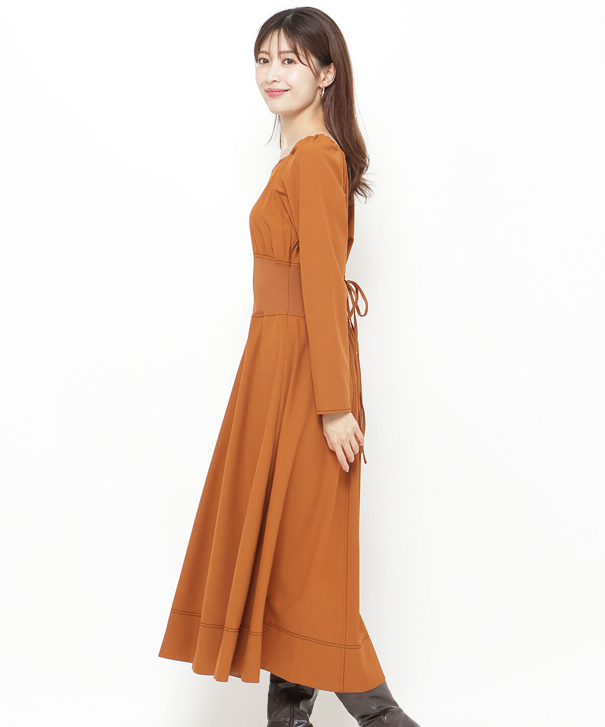 アンドクチュール「ウエストリブ配色ステッチワンピース」|ワンピース|