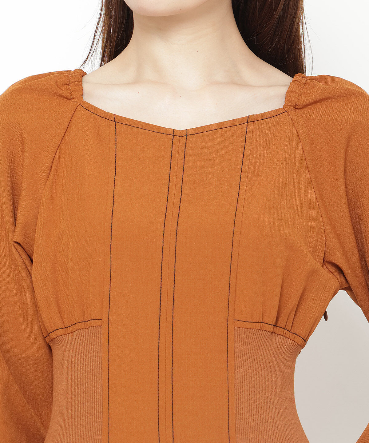 アンドクチュール「ウエストリブ配色ステッチワンピース」|ワンピース|