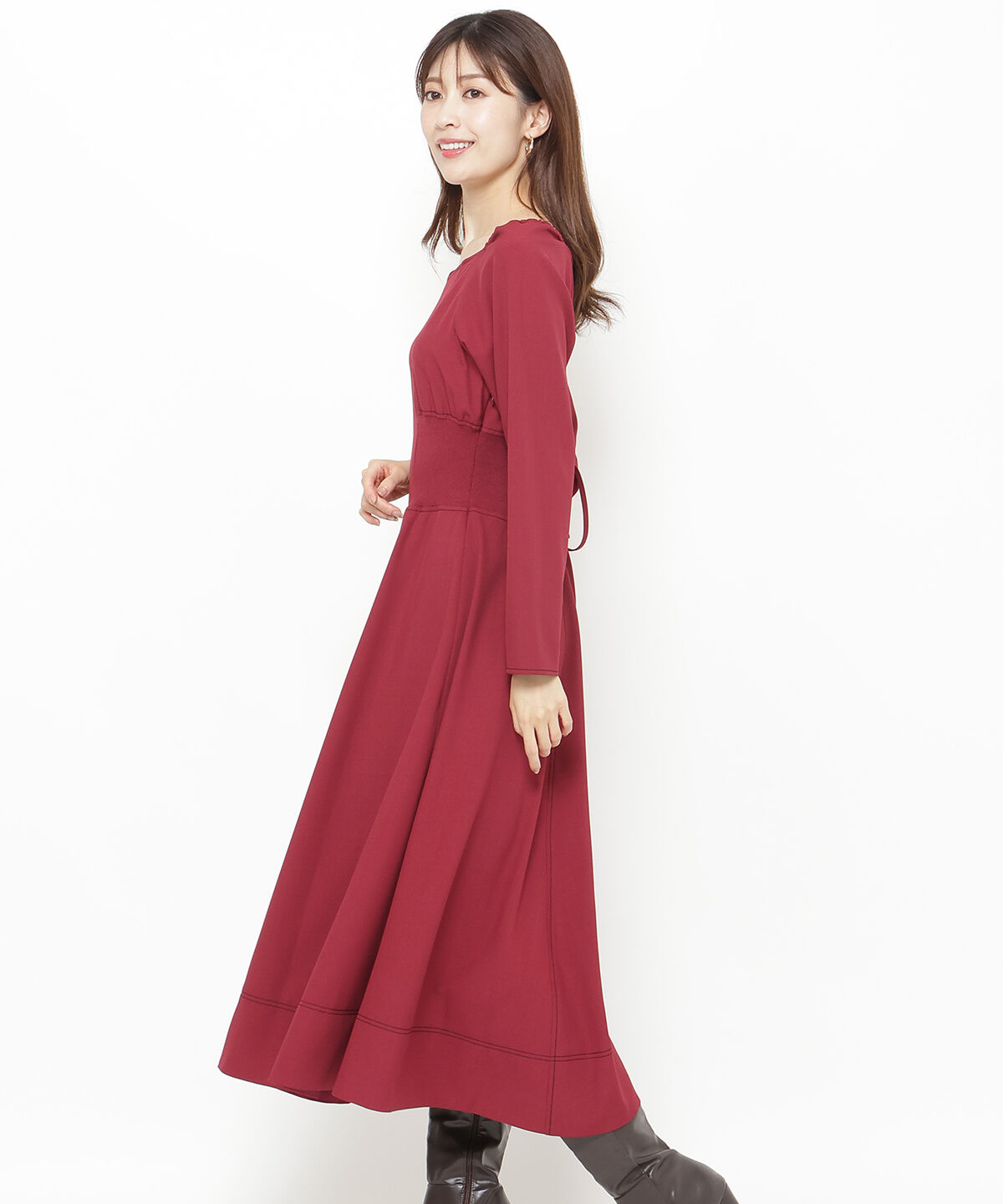 アンドクチュール「ウエストリブ配色ステッチワンピース」|ワンピース|