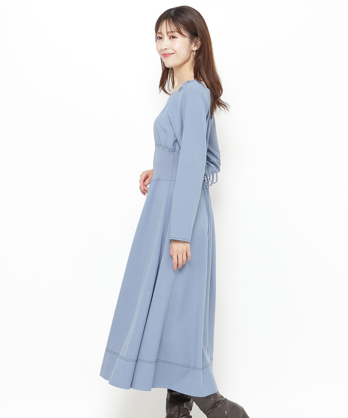 アンドクチュール「ウエストリブ配色ステッチワンピース」|ワンピース|