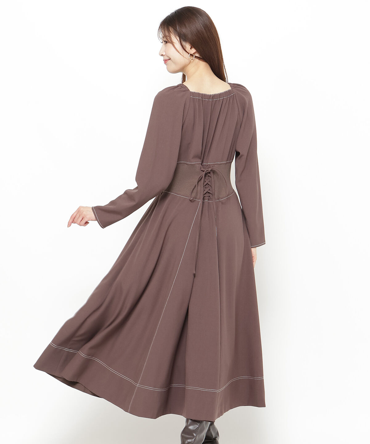 アンドクチュール「ウエストリブ配色ステッチワンピース」|ワンピース|