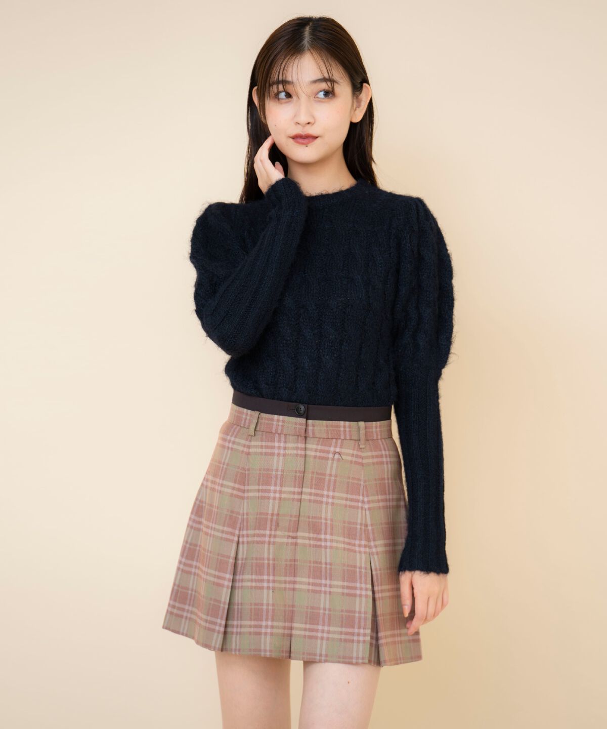 REDYAZEL「ボックスタックチェックスカート」|フレア|