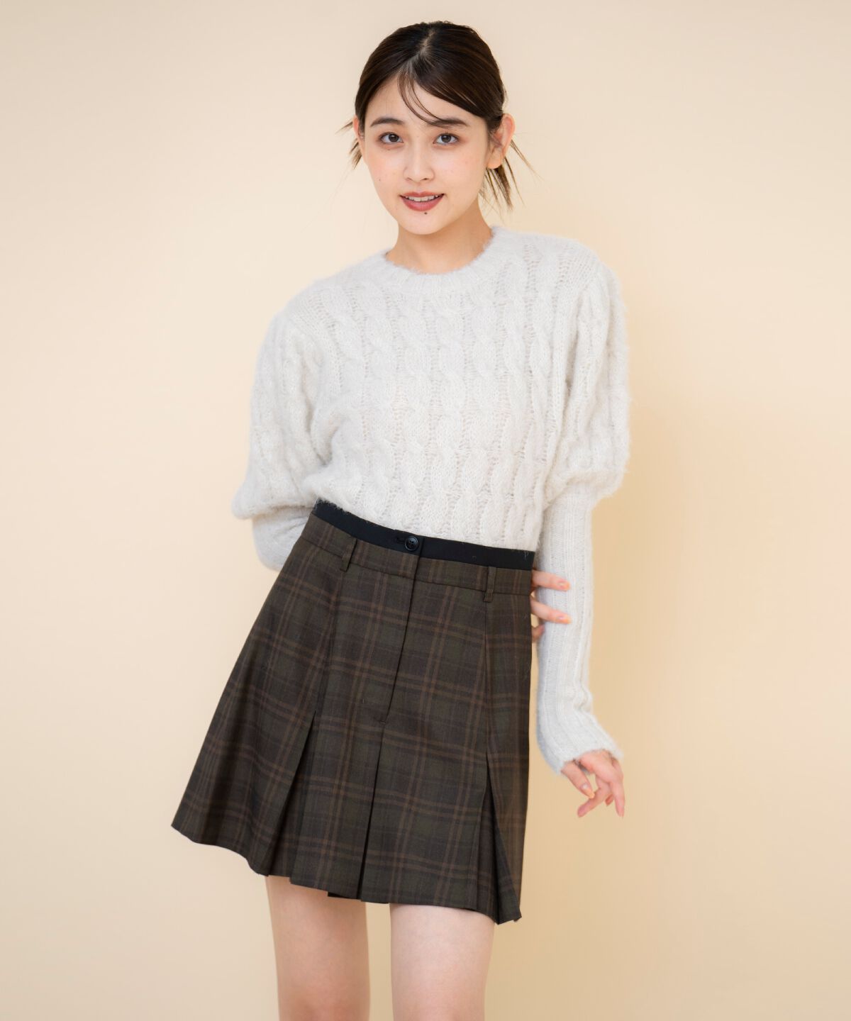 REDYAZEL「ボックスタックチェックスカート」|フレア|