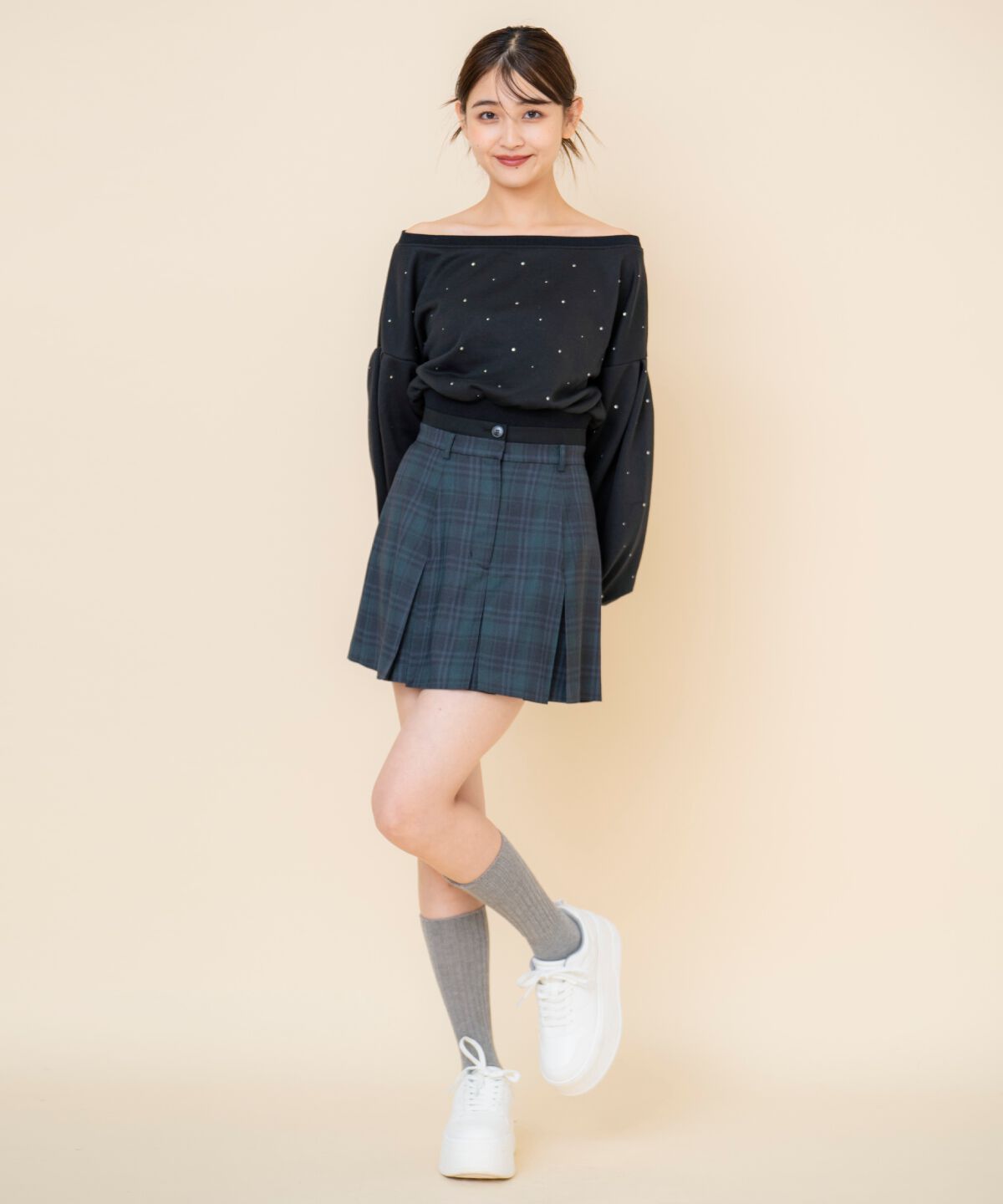 REDYAZEL「ボックスタックチェックスカート」|フレア|