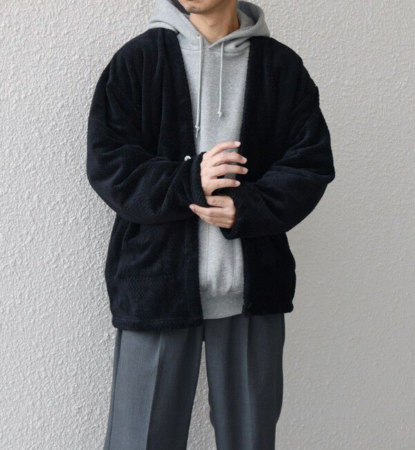 SHIPS any「【WEB限定】SHIPS any: パイナップル フリース 1ボタン Vネック カーディガン◇」|カーディガン|ブラック