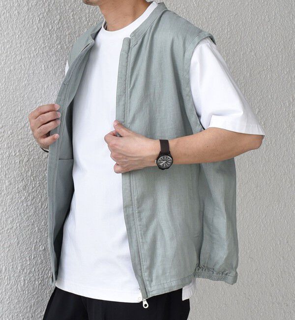 SHIPS any「SHIPS any:〈洗濯機可能〉NOVELTEX リネン ジップ ベスト(セットアップ対応)◇」|ベスト・ジレ|ライトグリーン