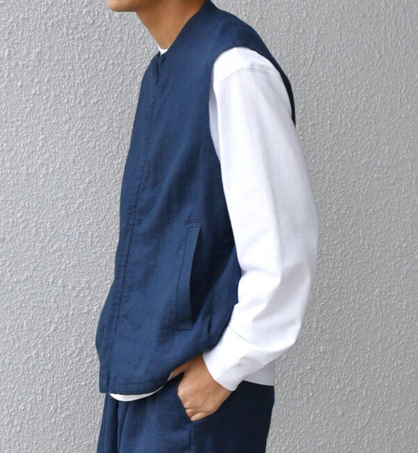 SHIPS any「SHIPS any:〈洗濯機可能〉NOVELTEX リネン ジップ ベスト(セットアップ対応)◇」|ベスト・ジレ|