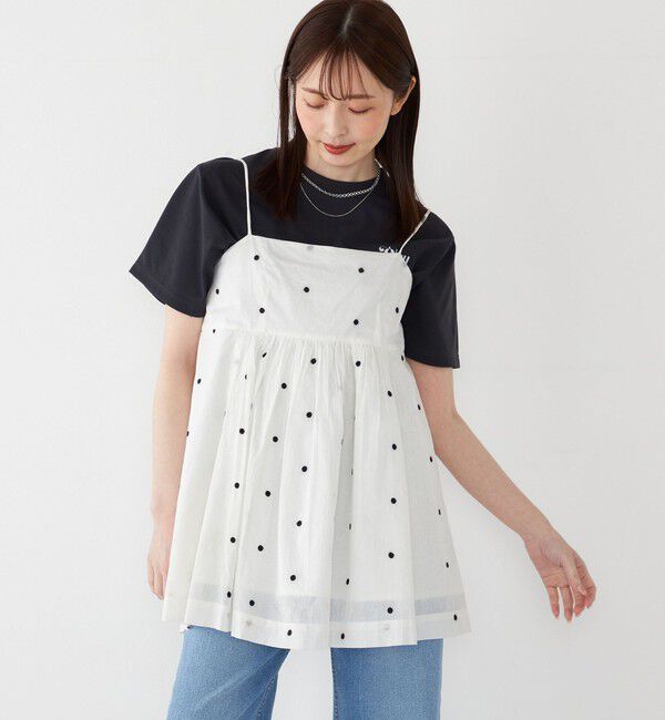 SHIPS Colors 「SHIPS Colors:〈手洗い可能〉コットンオーガンジー ドット エンブロイダリー キャミソール」|キャミソール|オフホワイト
