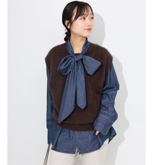 SLOBE IENA「フェザーデニムビッグボウタイシャツ」|シャツ・ブラウス|