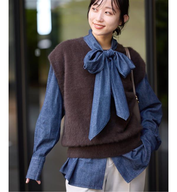 SLOBE IENA「フェザーデニムビッグボウタイシャツ」|シャツ・ブラウス|