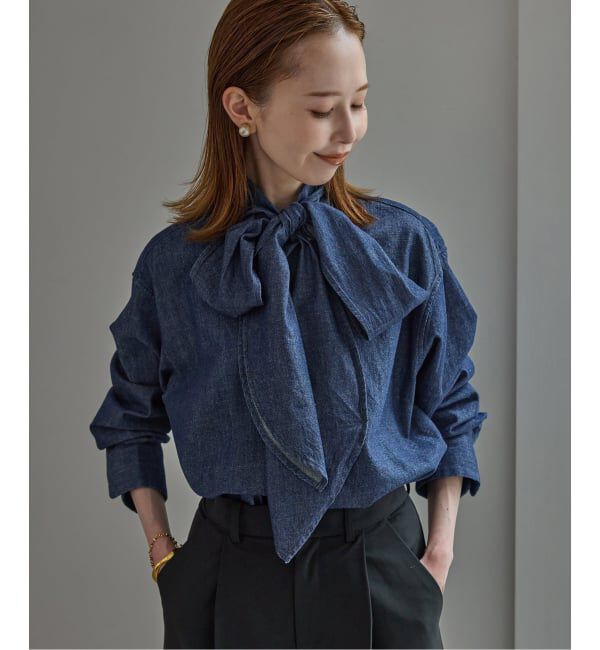 SLOBE IENA「フェザーデニムビッグボウタイシャツ」|シャツ・ブラウス|