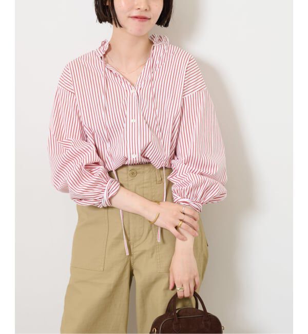 JOURNAL STANDARD relume「《追加》ハイカウントストライプスタンドカラー2way」|シャツ・ブラウス|レッド