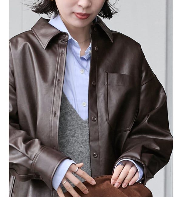 JOURNAL STANDARD「ウォッシャブルフェイクレザーシャツ」|シャツ・ブラウス|ブラウン B