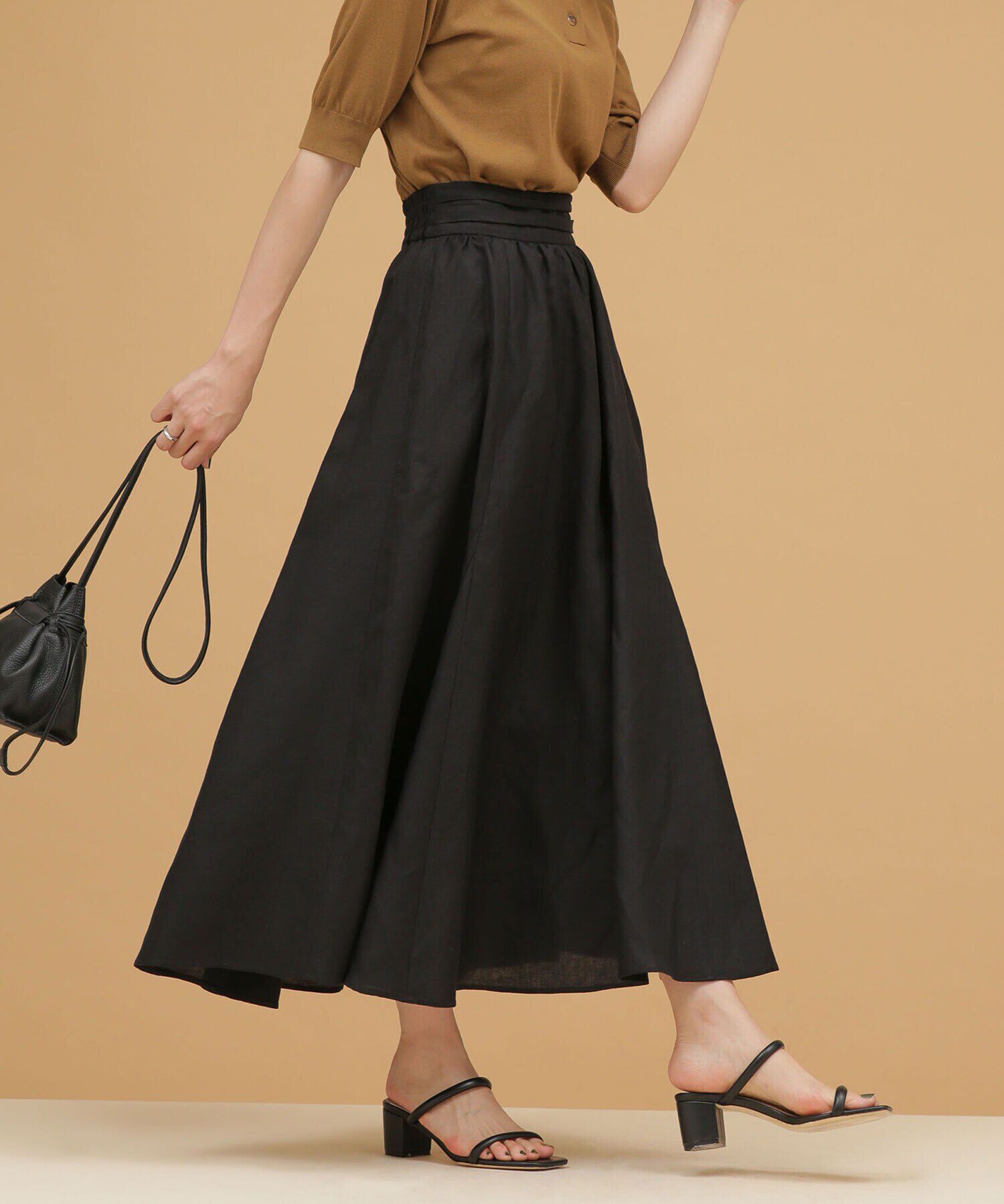 nano･universe「LB.03/リネンブレンドギャザーフレアスカート（セットアップ可）」|スカート|ブラック